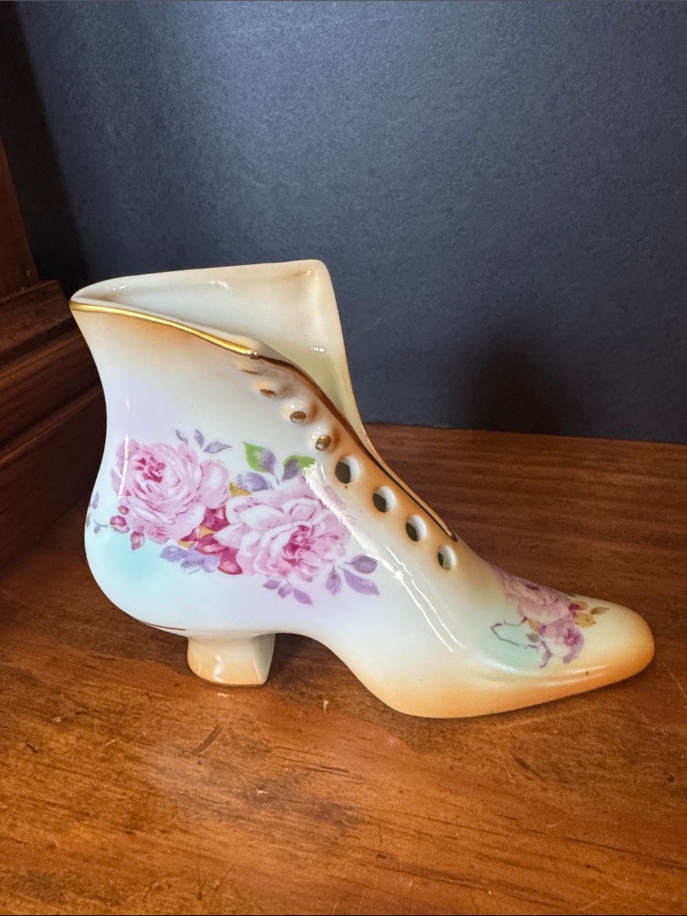 Vintage Ceramic “RS” Hand Painted Victorian Shoe